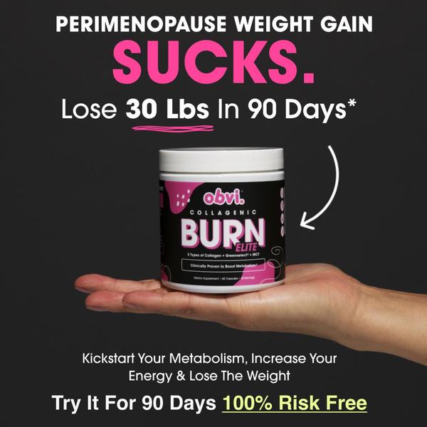 A high-contrast 1:1 image using a direct, pain-point-driven headline to introduce a weight loss supplement.